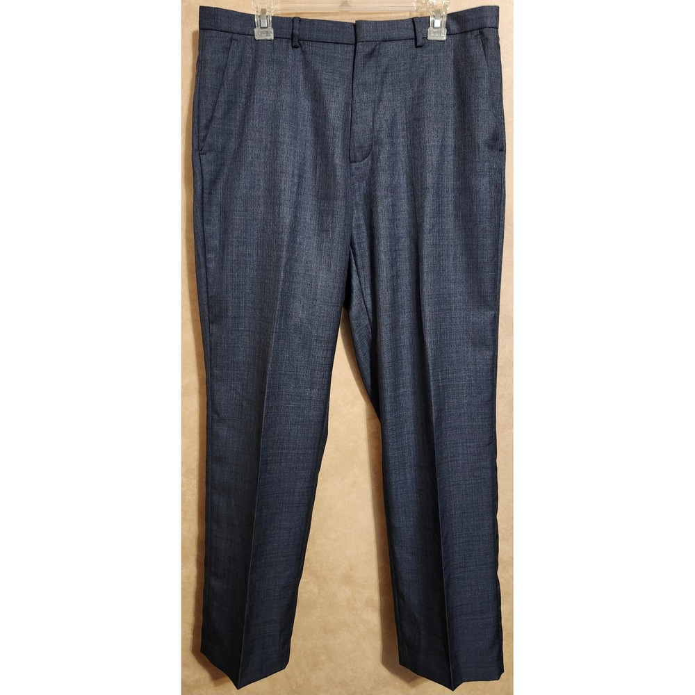 Calvin Klein Mens Sharkskin Dress Pants Dark Blue Flat‎ Front 36x32 Slacks
